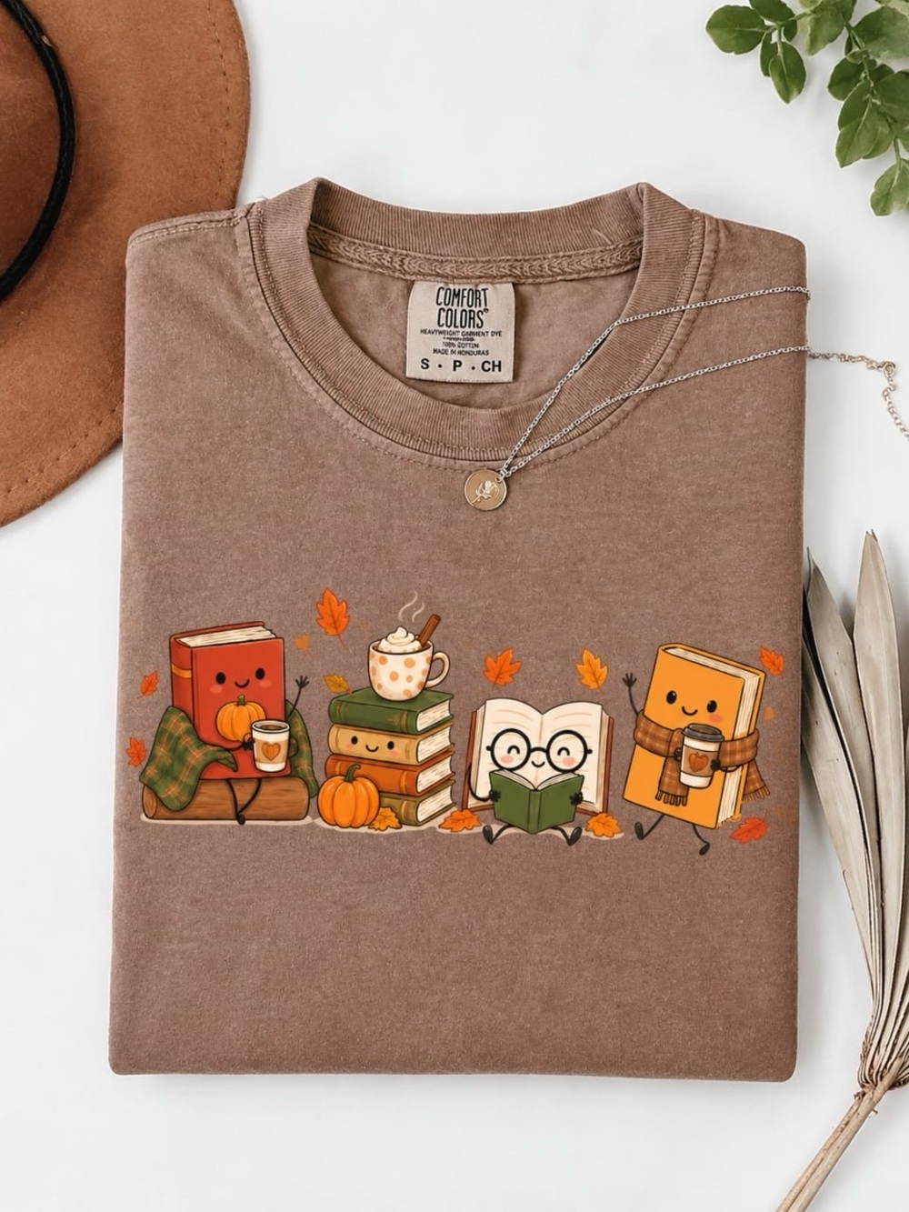 Comfort Colors Espresso Book Friends Fall Graphic Short Sleeve Tee